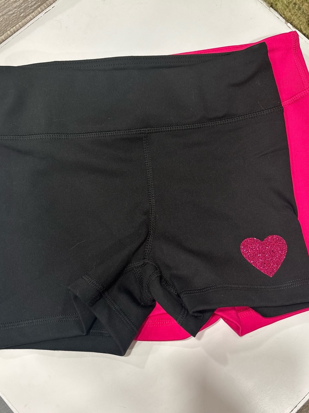 90 Degree by Reflex girls 2 pack shorts with pink glitter heart, size M/10.